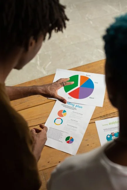A bird's-eye look at charts and a smartphone in an office, highlighting data analytics.